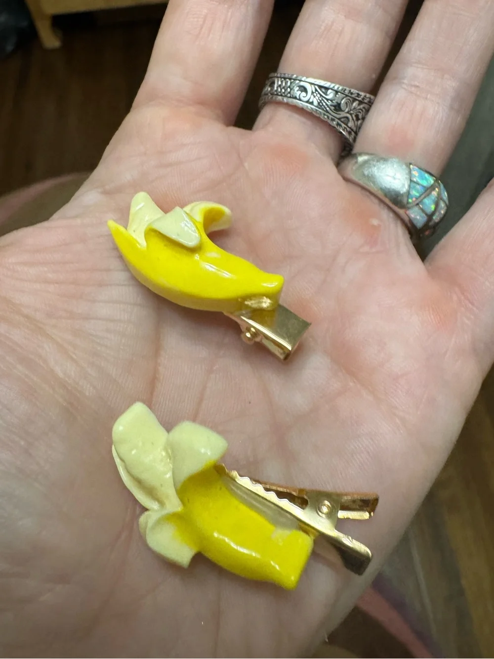 Pair of 2 Yellow Banana Clip Hairpins NEW